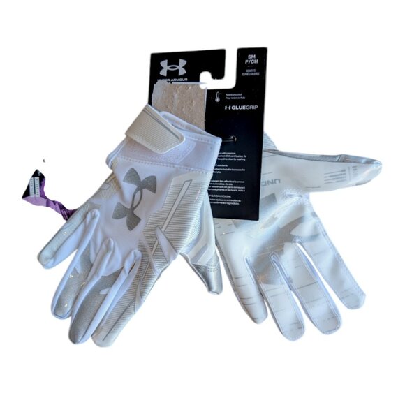 Under Armour YSM Football Gloves Size S Super Sticky Glue Grip White/Silver NWT - Picture 4 of 7